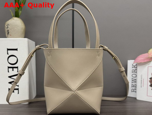 Loewe Mini Puzzle Fold Tote in Sand Shiny Calfskin Replica
