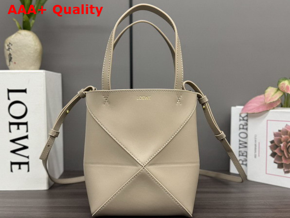 Loewe Mini Puzzle Fold Tote in Sand Shiny Calfskin Replica