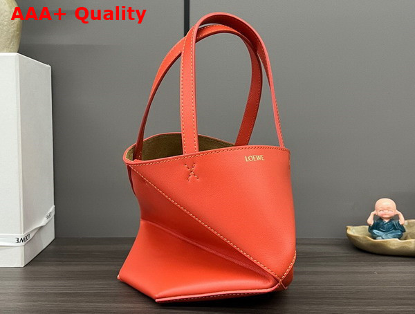 Loewe Mini Puzzle Fold Tote in Sunrise Orange Shiny Calfskin Replica