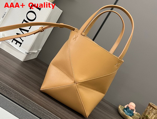 Loewe Mini Puzzle Fold Tote in Warm Desert Shiny Calfskin Replica