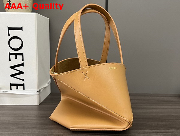Loewe Mini Puzzle Fold Tote in Warm Desert Shiny Calfskin Replica