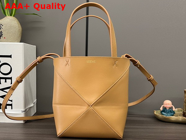 Loewe Mini Puzzle Fold Tote in Warm Desert Shiny Calfskin Replica