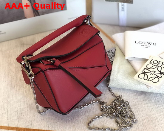 Loewe Nano Puzzle Bag in Red Classic Calfskin Replica