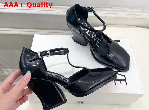 Loewe Onda T Bar Pump in Black Brushed Calfskin Replica