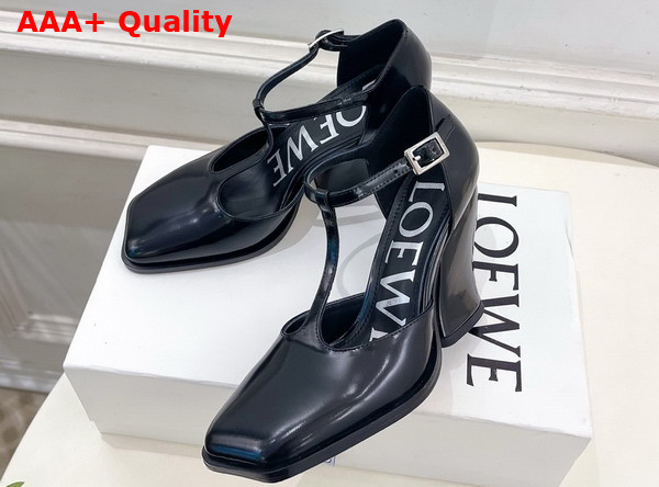 Loewe Onda T Bar Pump in Black Brushed Calfskin Replica