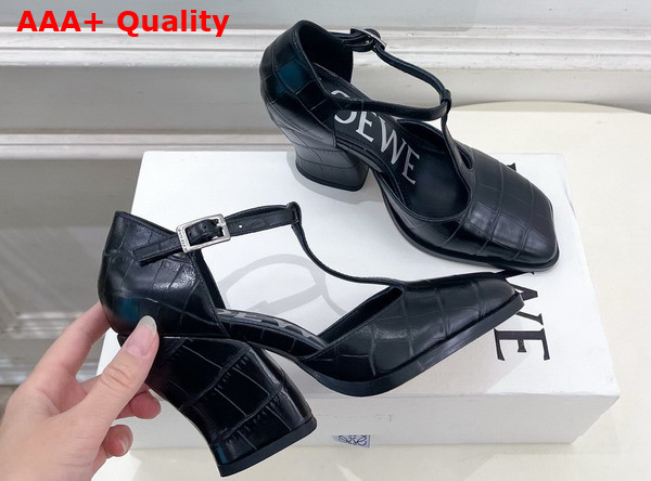 Loewe Onda T Bar Pump in Black Embossed Calfskin Replica