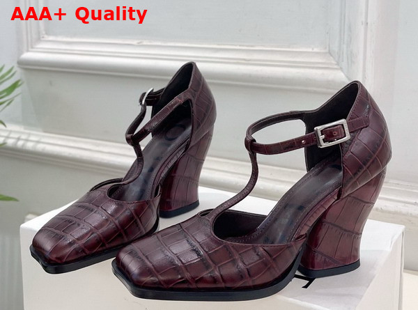 Loewe Onda T Bar Pump in Burgundy Embossed Calfskin Replica