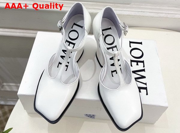 Loewe Onda T Bar Pump in White Brushed Calfskin Replica