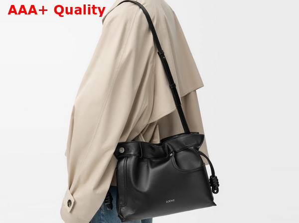 Loewe Panta Medium Flamenco Clutch in Black Shiny Calfskin Replica