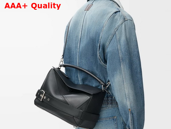 Loewe Panta Medium Puzzle Bag in Shiny Calfskin Black Replica