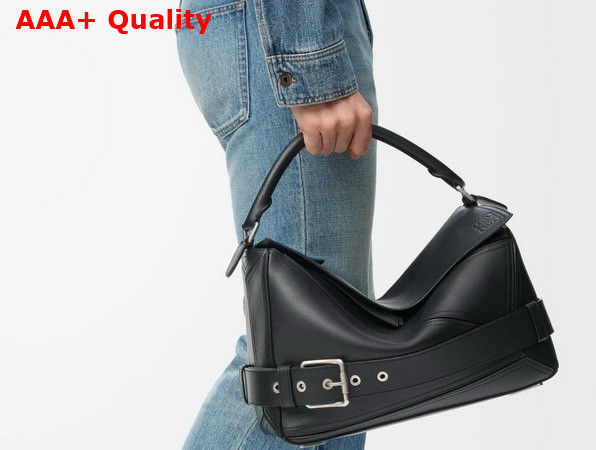 Loewe Panta Medium Puzzle Bag in Shiny Calfskin Black Replica