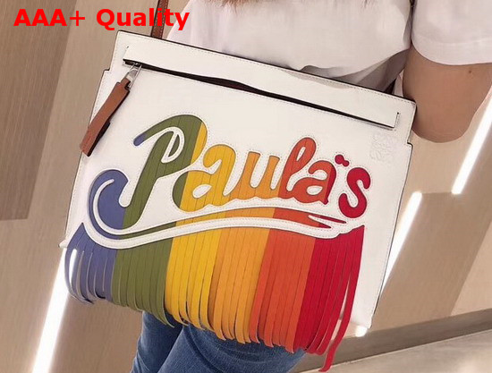 Loewe Paulas T Pouch Bag White Multicolor Replica