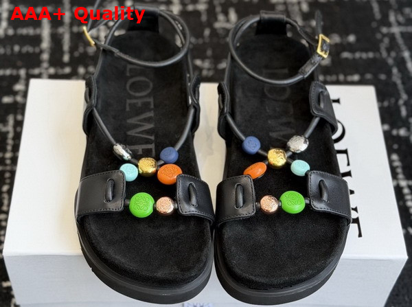 Loewe Pebble Beads Fussbett Sandal in Black Nappa Lambskin Replica