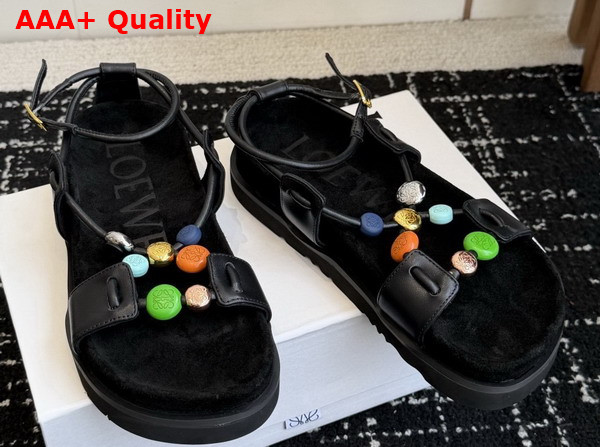 Loewe Pebble Beads Fussbett Sandal in Black Nappa Lambskin Replica