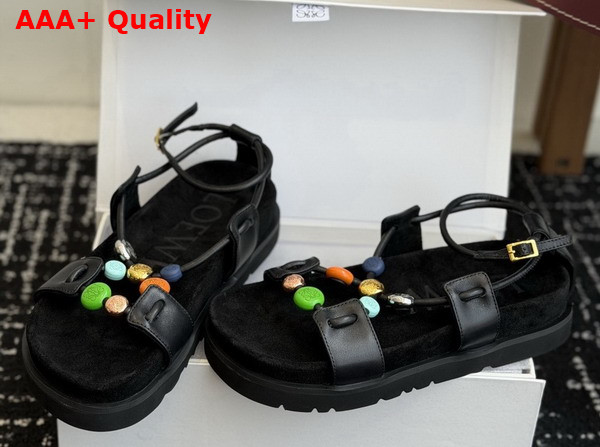 Loewe Pebble Beads Fussbett Sandal in Black Nappa Lambskin Replica