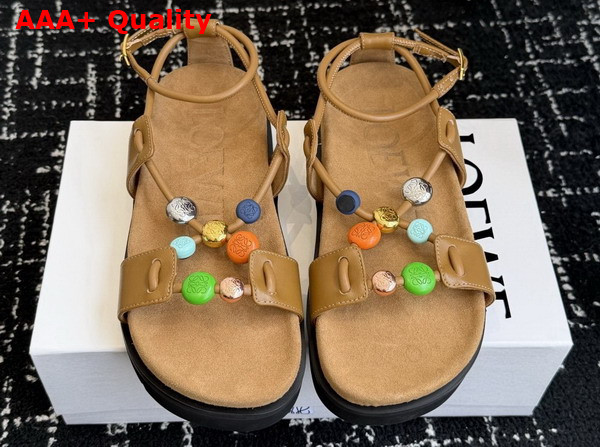 Loewe Pebble Beads Fussbett Sandal in Camel Nappa Lambskin Replica