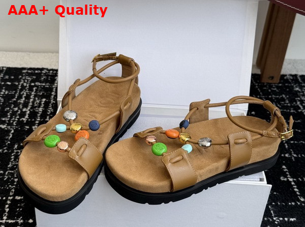 Loewe Pebble Beads Fussbett Sandal in Camel Nappa Lambskin Replica