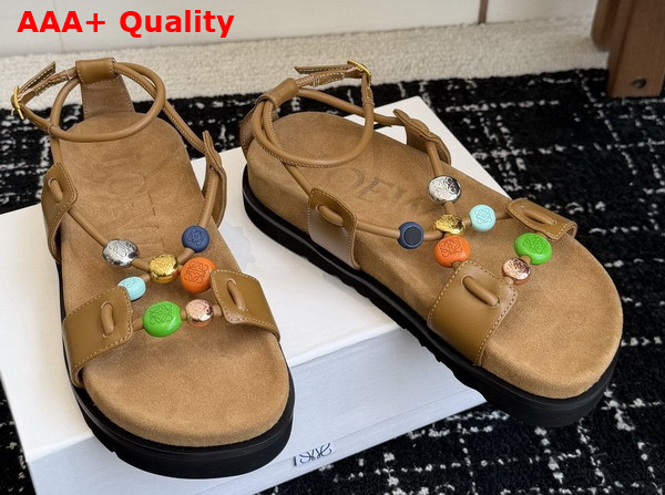 Loewe Pebble Beads Fussbett Sandal in Camel Nappa Lambskin Replica