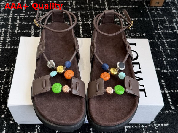 Loewe Pebble Beads Fussbett Sandal in Dark Chestnut Nappa Lambskin Replica