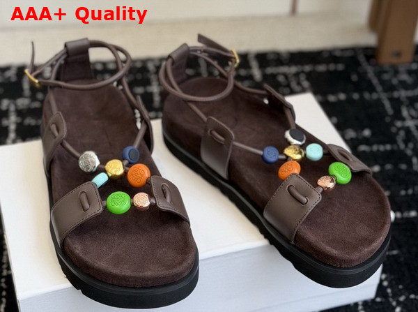 Loewe Pebble Beads Fussbett Sandal in Dark Chestnut Nappa Lambskin Replica