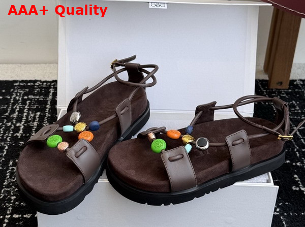 Loewe Pebble Beads Fussbett Sandal in Dark Chestnut Nappa Lambskin Replica