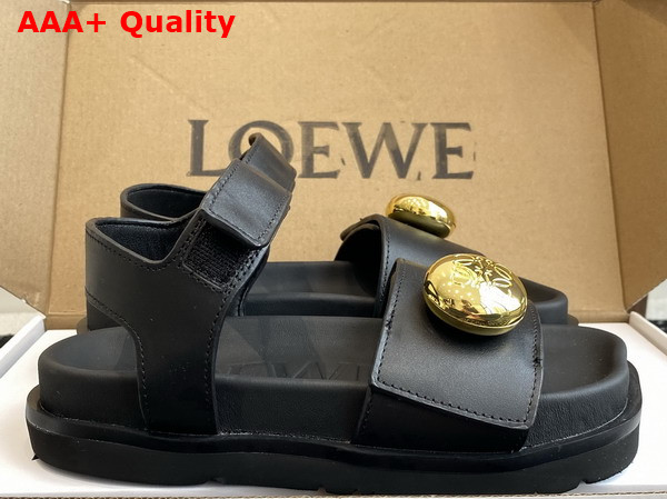 Loewe Pebble Fussbett Sandal in Black Soft Calfskin Replica