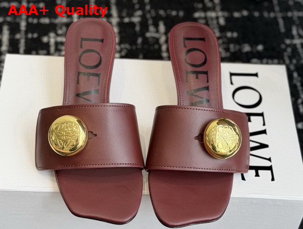 Loewe Pebble Slide in Soft Calfskin Burgundy Replica