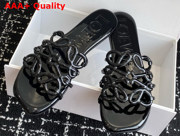 Loewe Petal Anagram Slide in Black Patent Leather Replica