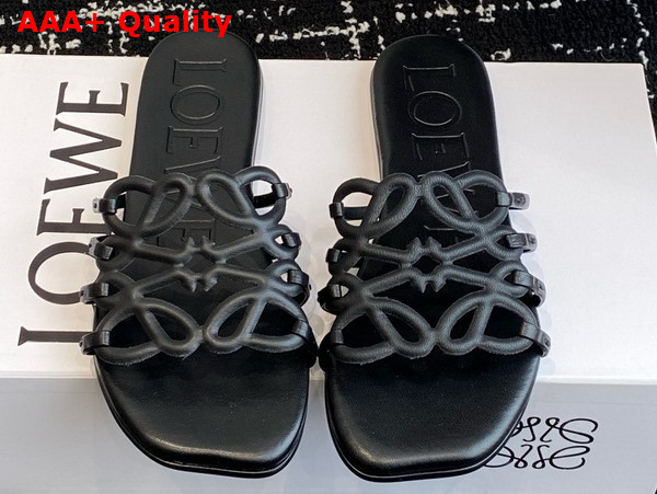 Loewe Petal Anagram Slide in Black Soft Calfskin Replica