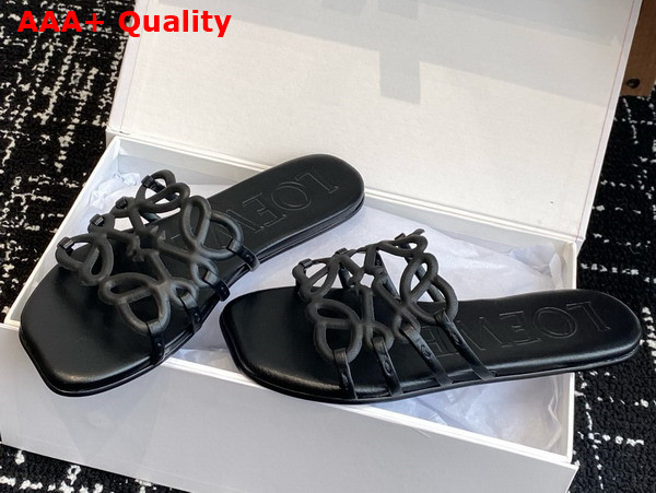 Loewe Petal Anagram Slide in Black Soft Calfskin Replica