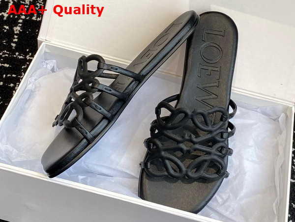 Loewe Petal Anagram Slide in Black Soft Calfskin Replica