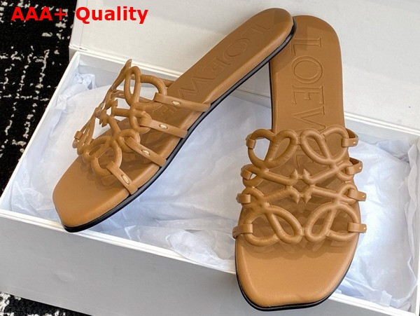 Loewe Petal Anagram Slide in Camel Soft Calfskin Replica