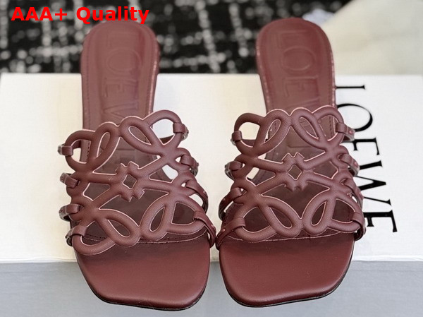 Loewe Petal Anagram Slide in Dark Burgundy Soft Calfskin Replica