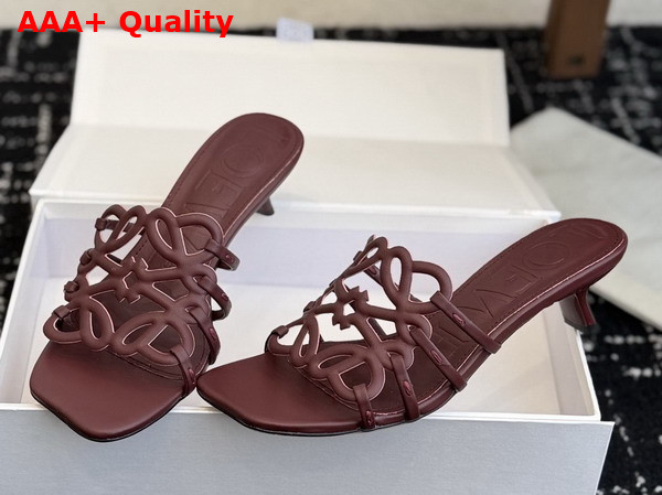 Loewe Petal Anagram Slide in Dark Burgundy Soft Calfskin Replica