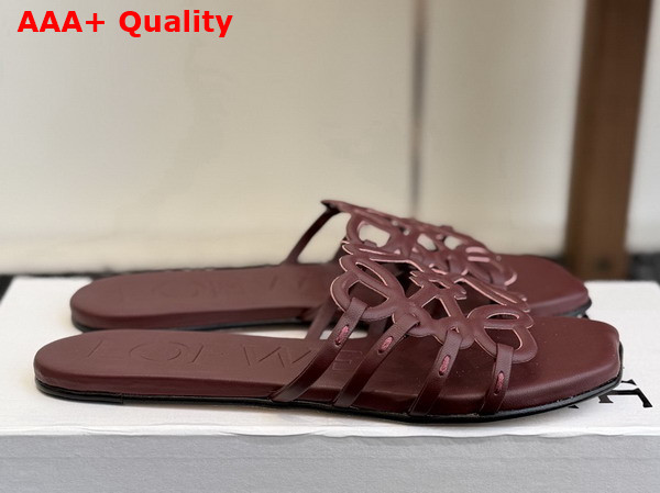 Loewe Petal Anagram Slide in Dark Burgundy Soft Calfskin Replica