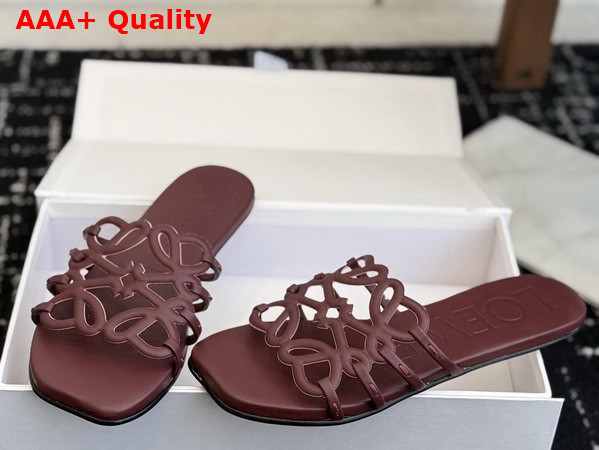 Loewe Petal Anagram Slide in Dark Burgundy Soft Calfskin Replica