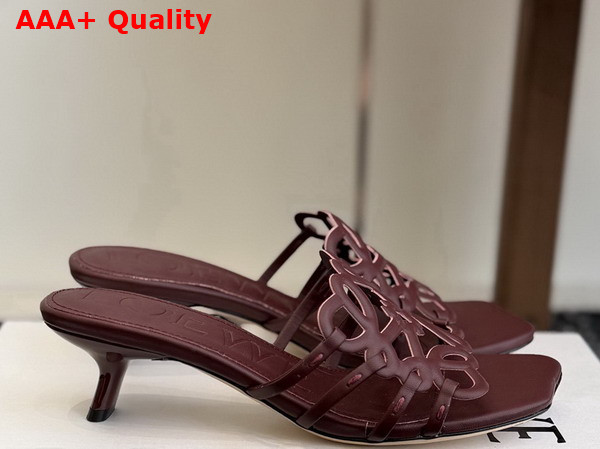 Loewe Petal Anagram Slide in Dark Burgundy Soft Calfskin Replica