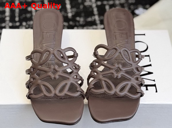 Loewe Petal Anagram Slide in Dark Chestnut Soft Calfskin Replica