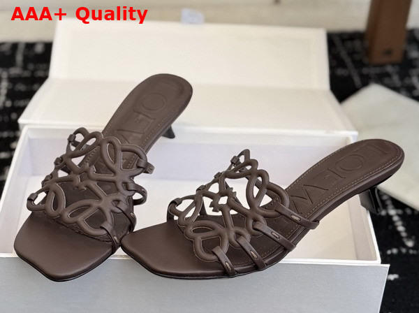 Loewe Petal Anagram Slide in Dark Chestnut Soft Calfskin Replica