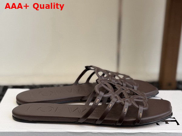 Loewe Petal Anagram Slide in Dark Chestnut Soft Calfskin Replica