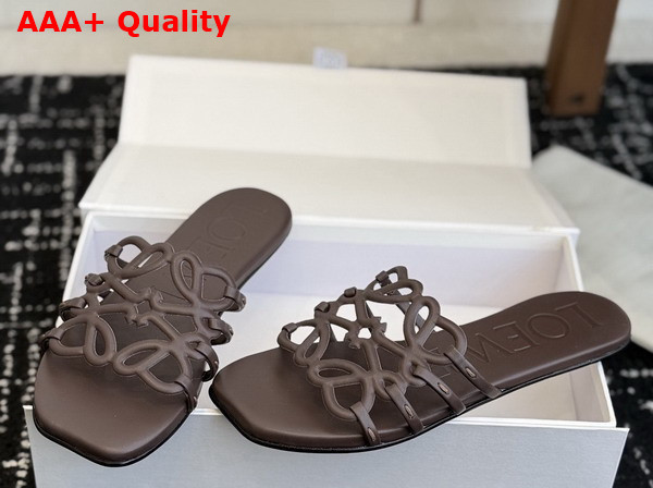 Loewe Petal Anagram Slide in Dark Chestnut Soft Calfskin Replica