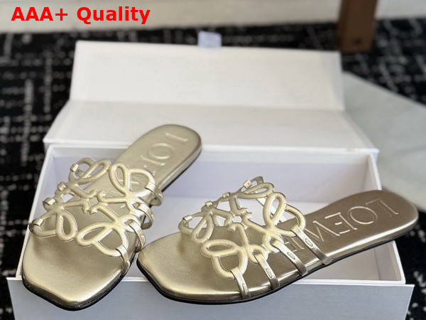 Loewe Petal Anagram Slide in Light Gold Soft Calfskin Replica