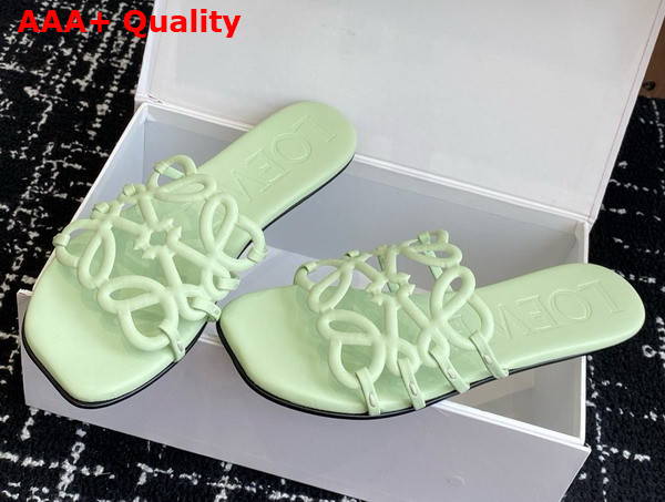 Loewe Petal Anagram Slide in Light Green Soft Calfskin Replica