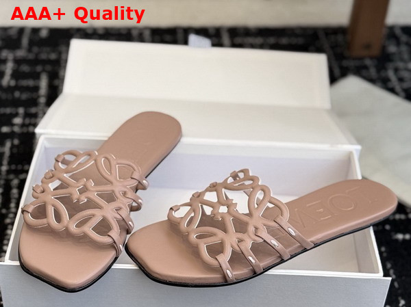 Loewe Petal Anagram Slide in Light Taupe Soft Calfskin Replica