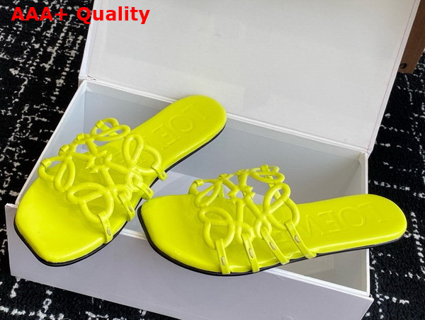 Loewe Petal Anagram Slide in Neon Green Patent Leather Replica