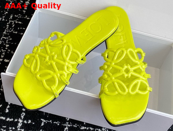 Loewe Petal Anagram Slide in Neon Green Patent Leather Replica