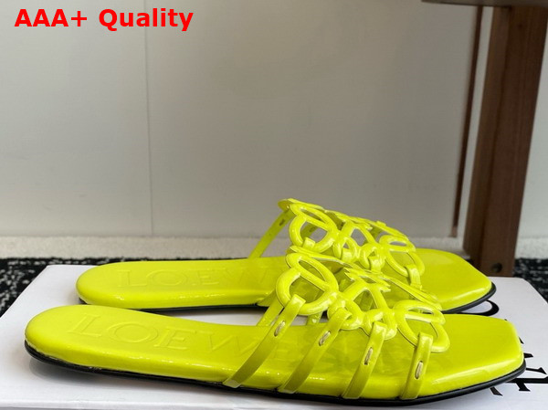 Loewe Petal Anagram Slide in Neon Green Patent Leather Replica