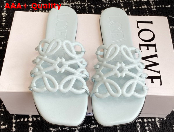 Loewe Petal Anagram Slide in Pale Blue Soft Calfskin Replica