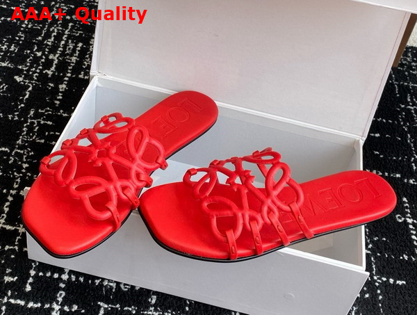 Loewe Petal Anagram Slide in Red Soft Calfskin Replica