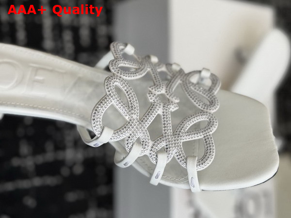 Loewe Petal Anagram Slide in Rhinestone Embellished Suede Anthurium White Replica